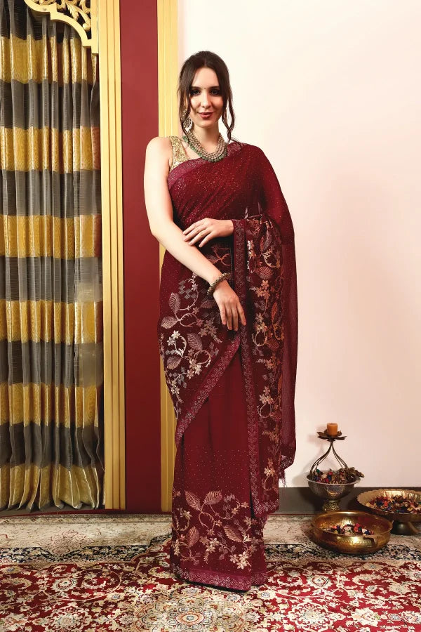 Enchanted Sparkle Shimmer Chiffon Sarees A-SAREE D16-Purple
