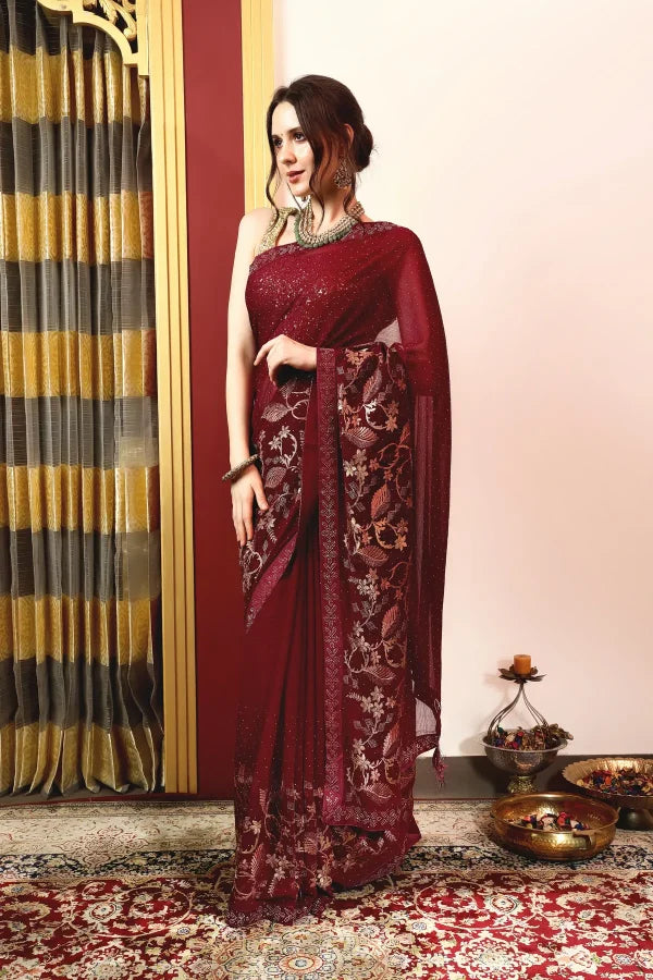 Enchanted Sparkle Shimmer Chiffon Sarees A-SAREE D16-Purple