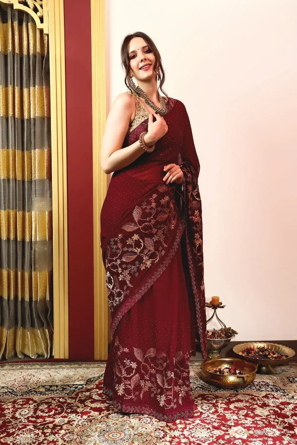 Enchanted Sparkle Shimmer Chiffon Sarees A-SAREE D16-Purple
