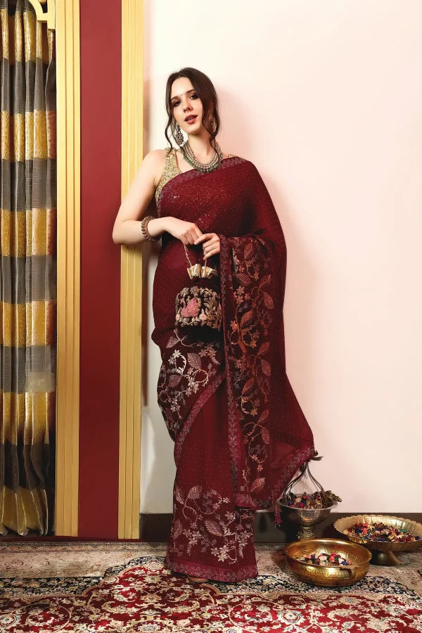 Enchanted Sparkle Shimmer Chiffon Sarees A-SAREE D16-Purple