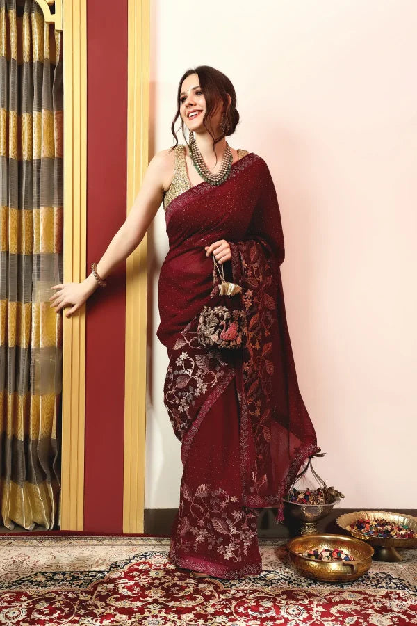 Enchanted Sparkle Shimmer Chiffon Sarees A-SAREE D16-Purple