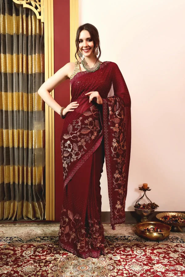 Enchanted Sparkle Shimmer Chiffon Sarees A-SAREE D16-Purple