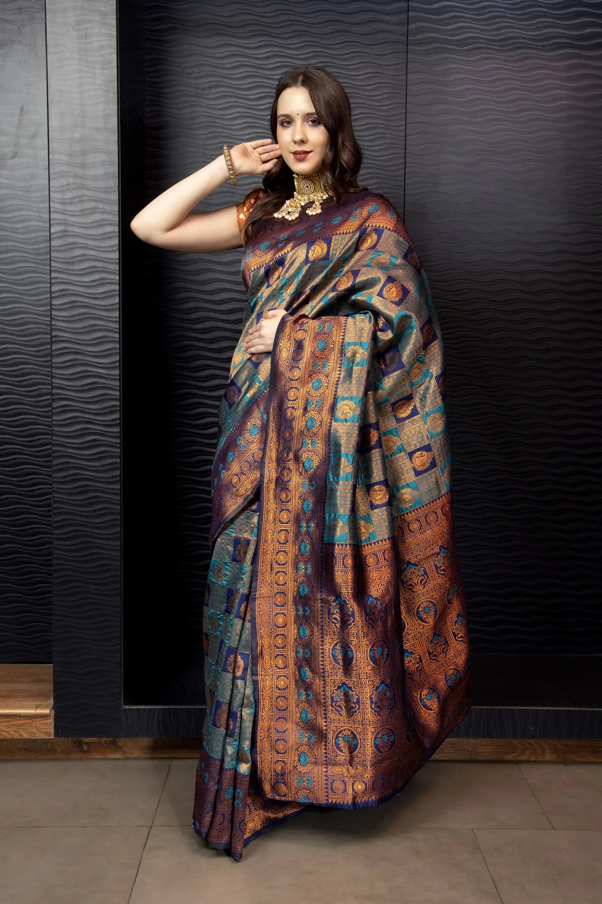 Glimmering Threads: Exquisite Silk Sarees for Women's (A SAREE D2-BLUE)