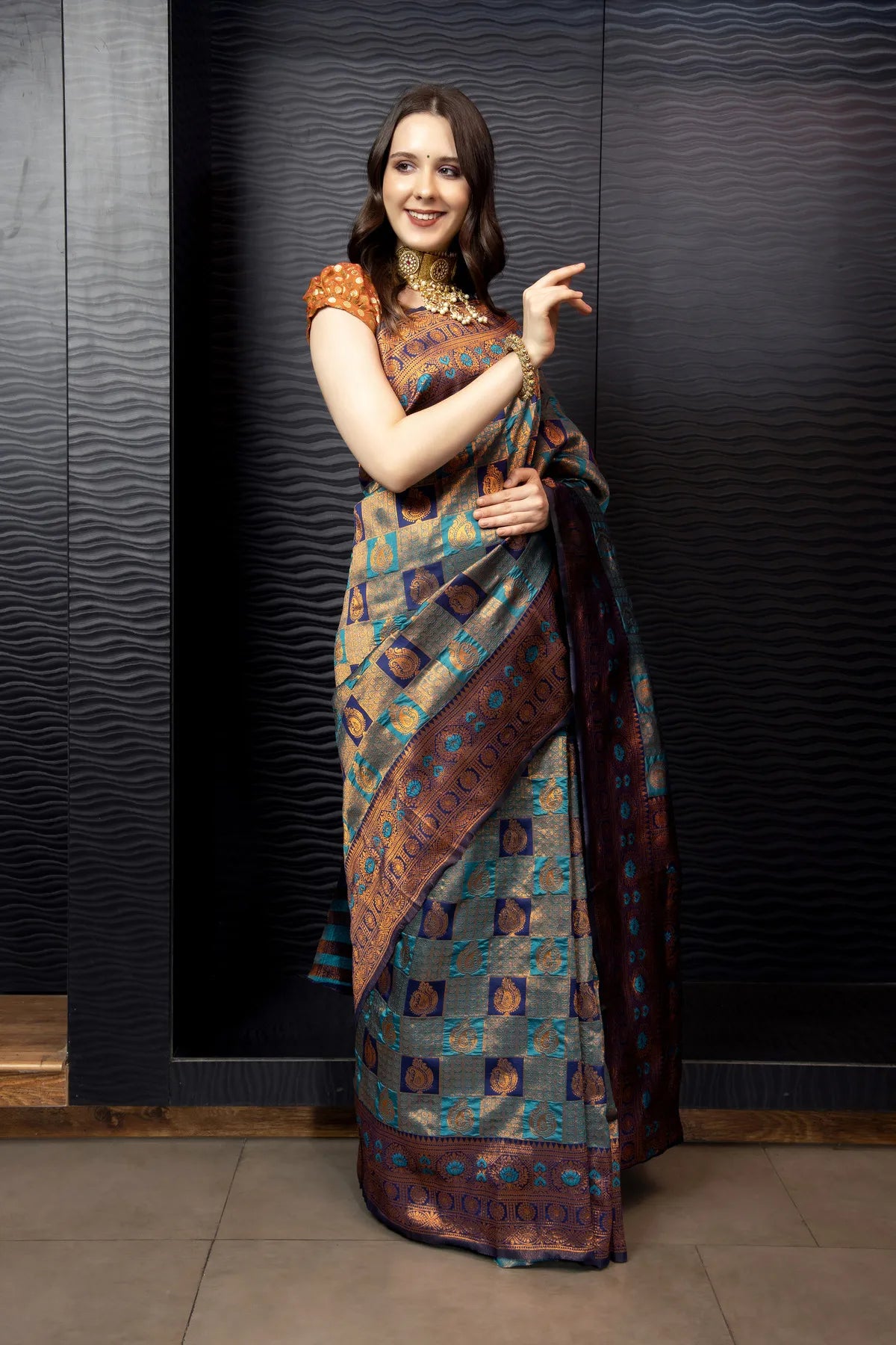 Glimmering Threads: Exquisite Silk Sarees for Women's (A SAREE D2-BLUE)
