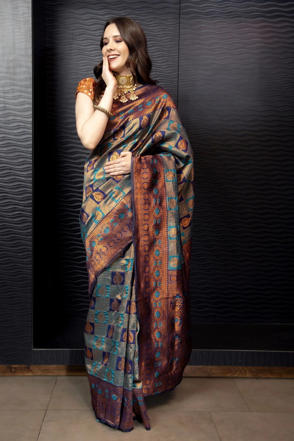 Glimmering Threads: Exquisite Silk Sarees for Women's (A SAREE D2-BLUE)