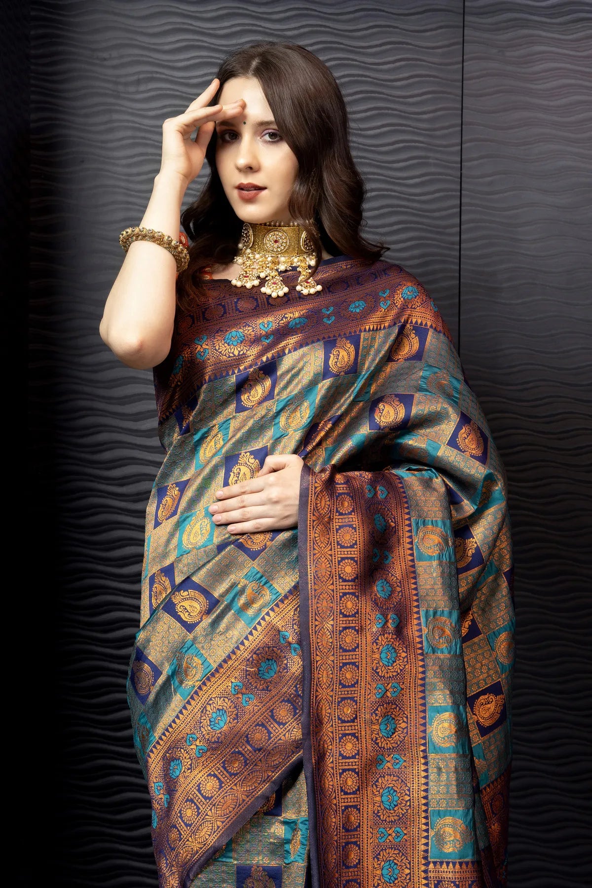 Glimmering Threads: Exquisite Silk Sarees for Women's (A SAREE D2-BLUE)