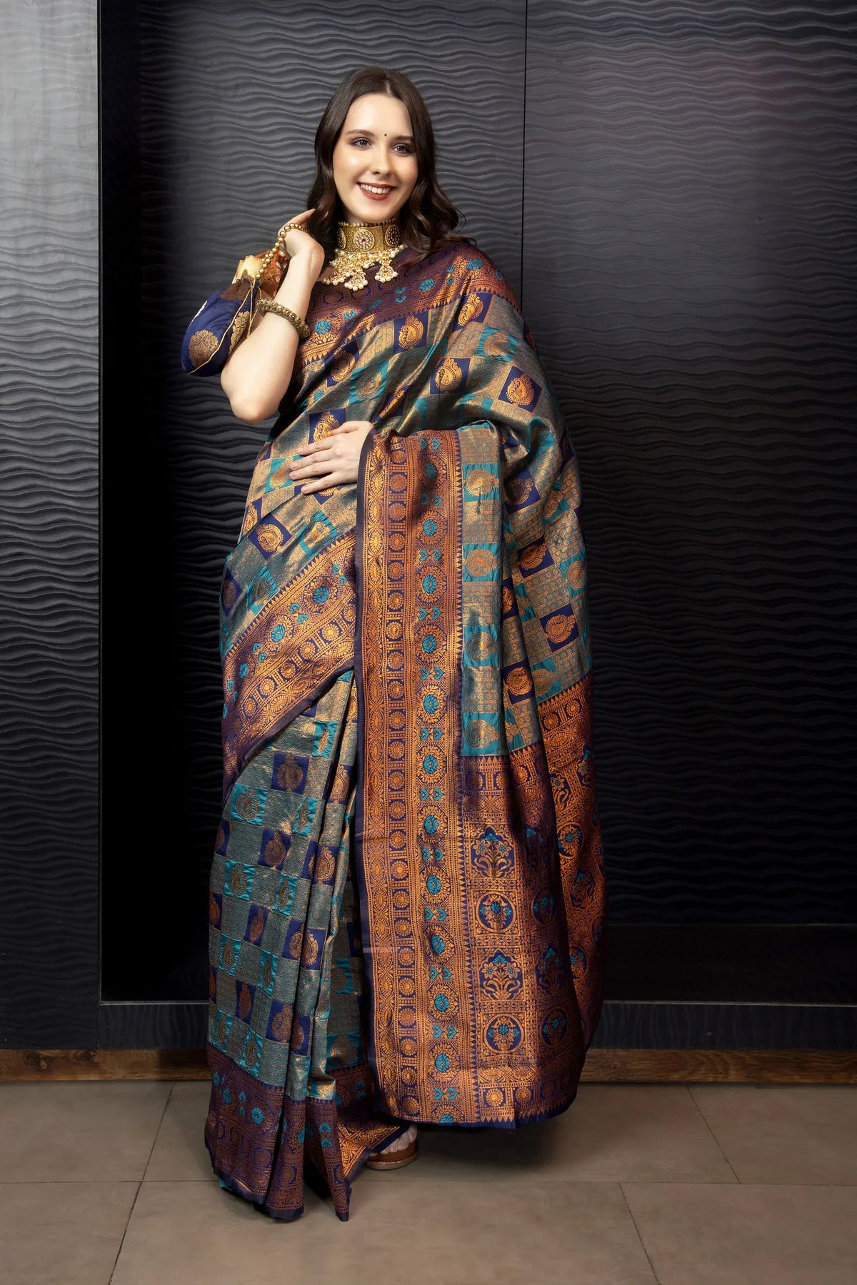 Glimmering Threads: Exquisite Silk Sarees for Women's (A SAREE D2-BLUE)