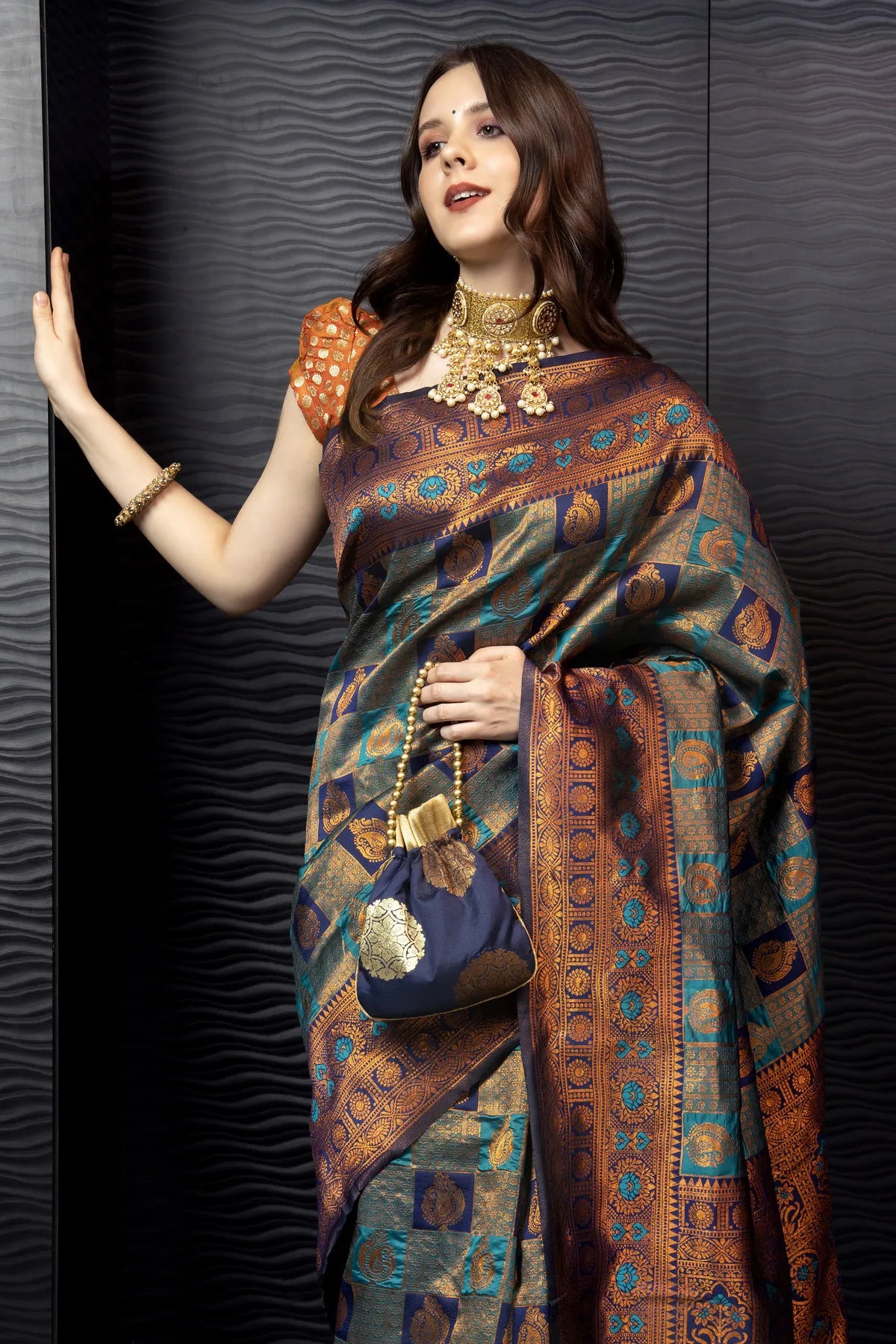 Glimmering Threads: Exquisite Silk Sarees for Women's (A SAREE D2-BLUE)