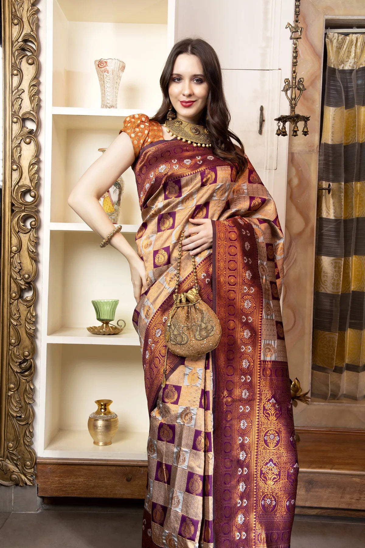 Glimmering Threads: Exquisite Silk Sarees for Women's (A SAREE D2-RUST)