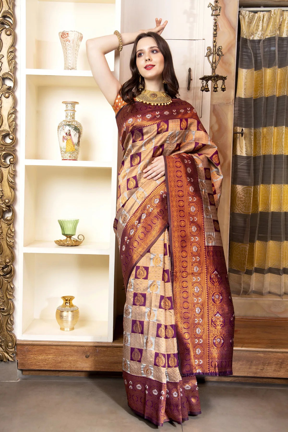 Glimmering Threads: Exquisite Silk Sarees for Women's (A SAREE D2-RUST)