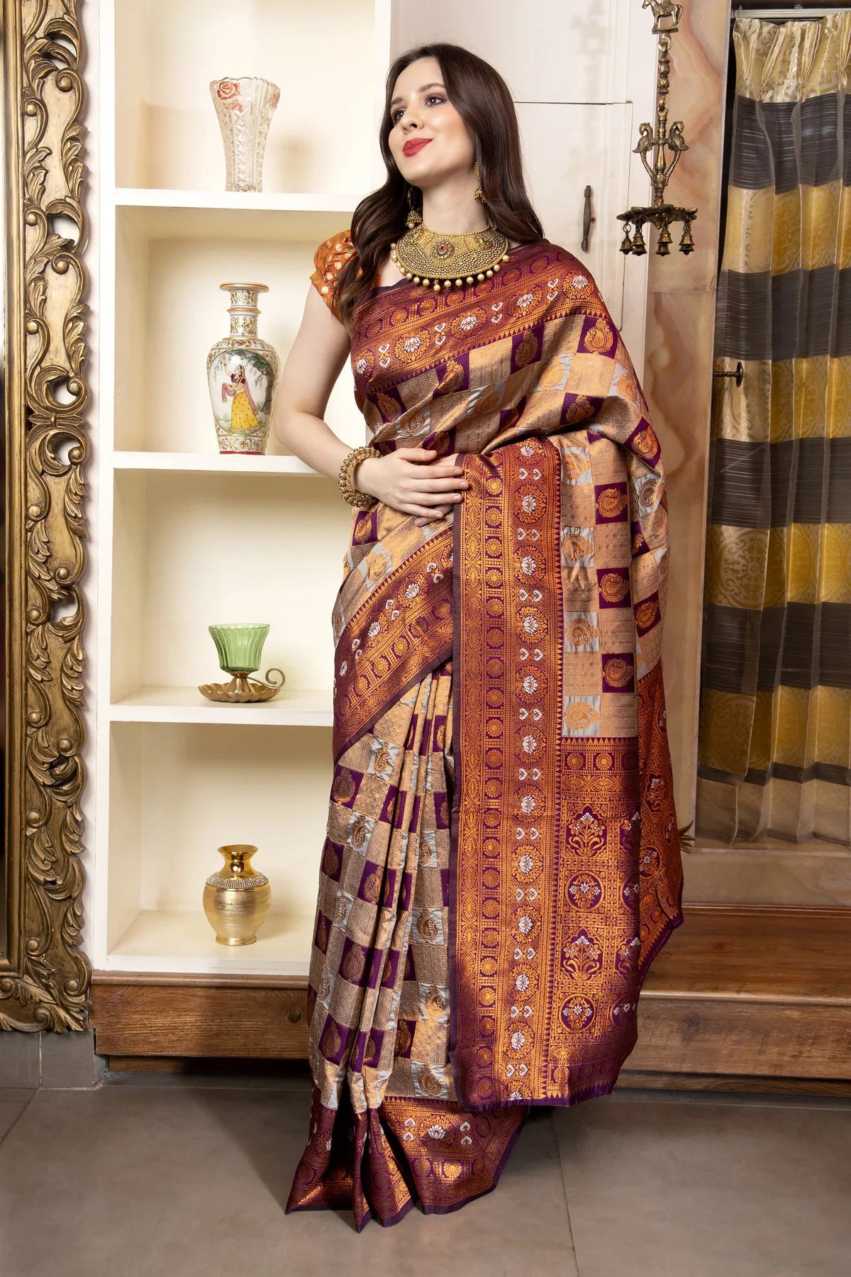 Glimmering Threads: Exquisite Silk Sarees for Women's (A SAREE D2-RUST)