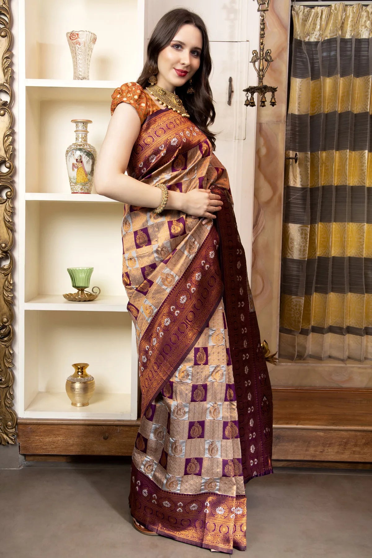 Glimmering Threads: Exquisite Silk Sarees for Women's (A SAREE D2-RUST)