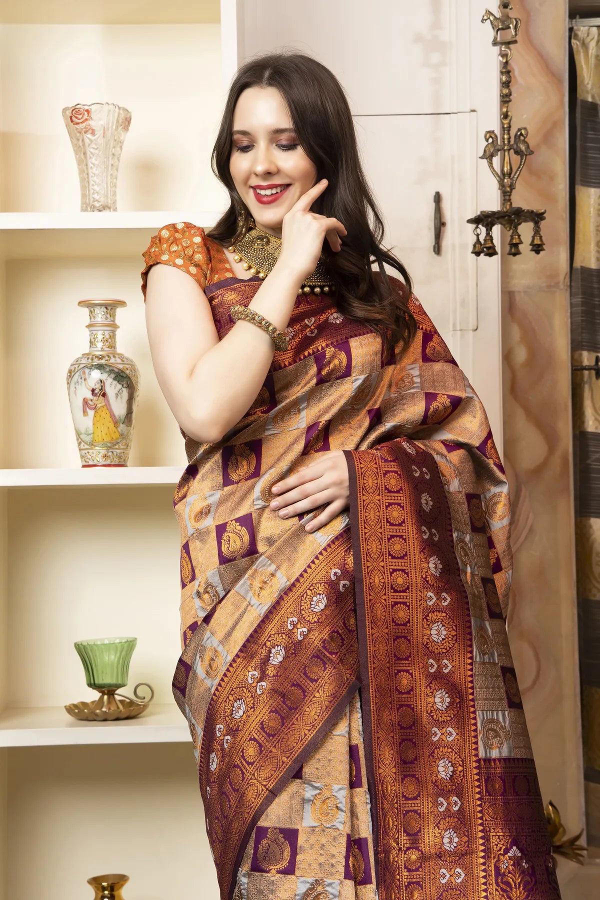 Glimmering Threads: Exquisite Silk Sarees for Women's (A SAREE D2-RUST)
