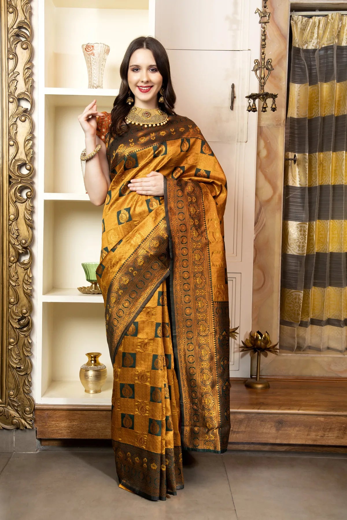 Glimmering Threads: Exquisite Silk Sarees for Women's (A SAREE D2-YELLOW)