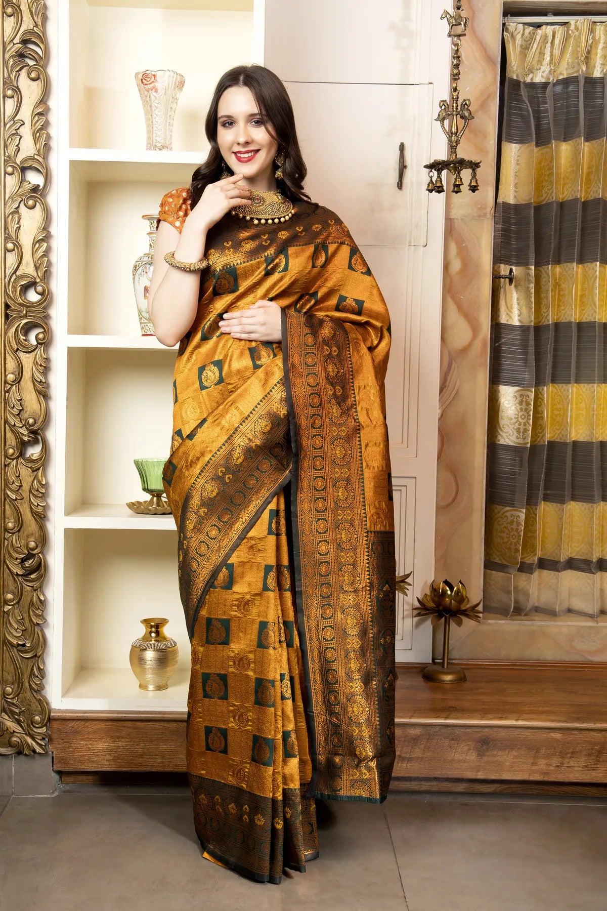 Glimmering Threads: Exquisite Silk Sarees for Women's (A SAREE D2-YELLOW)