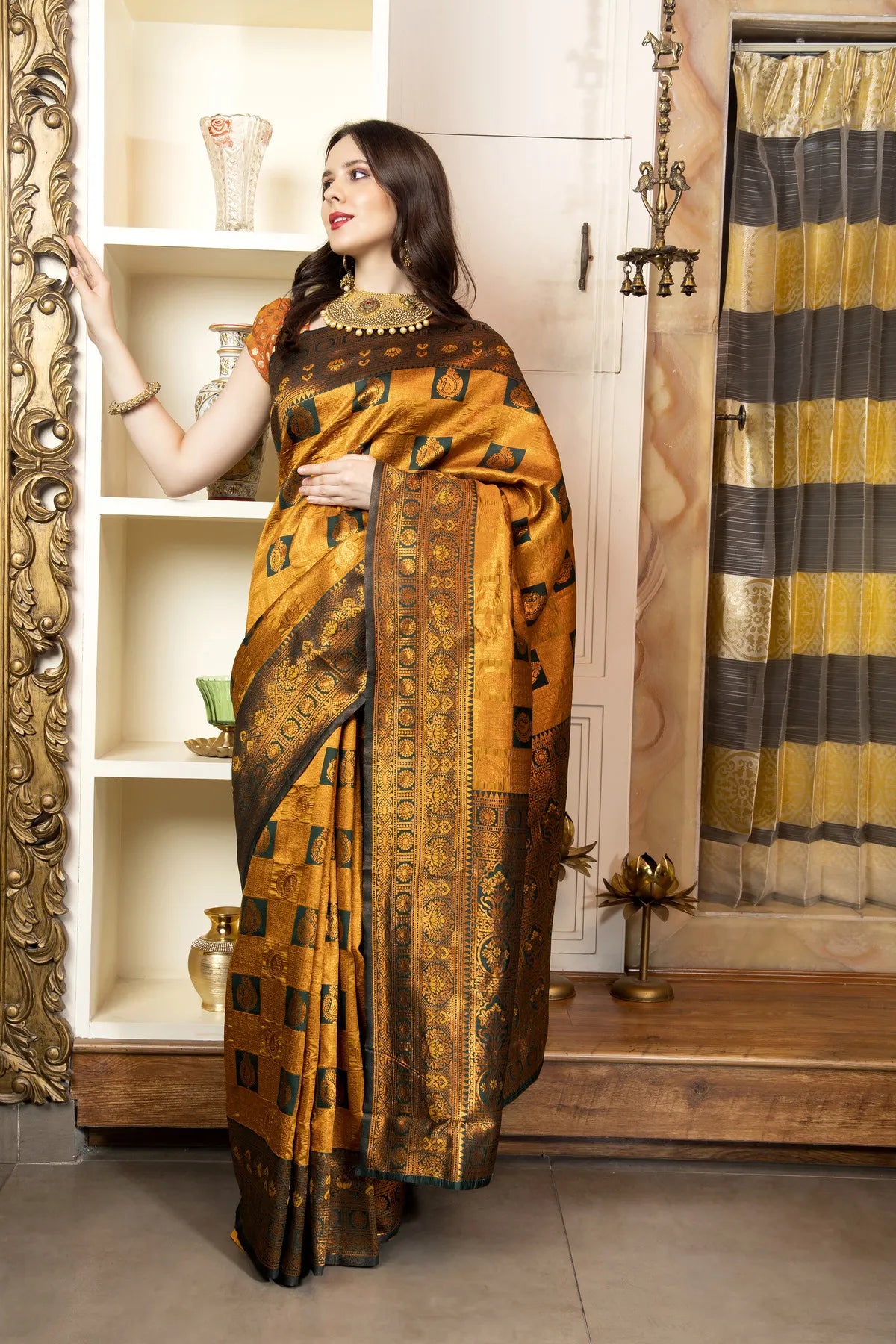 Glimmering Threads: Exquisite Silk Sarees for Women's (A SAREE D2-YELLOW)