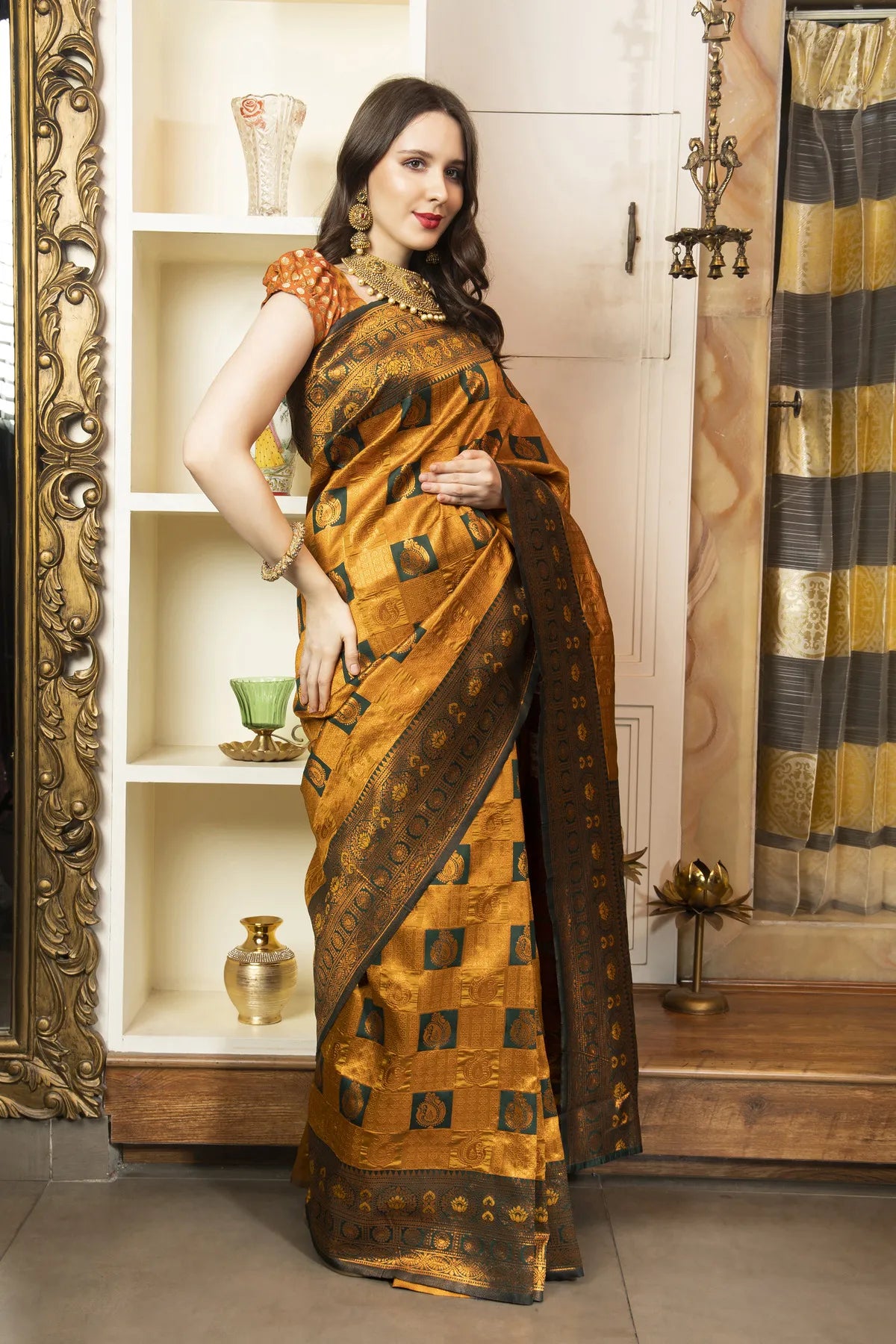 Glimmering Threads: Exquisite Silk Sarees for Women's (A SAREE D2-YELLOW)
