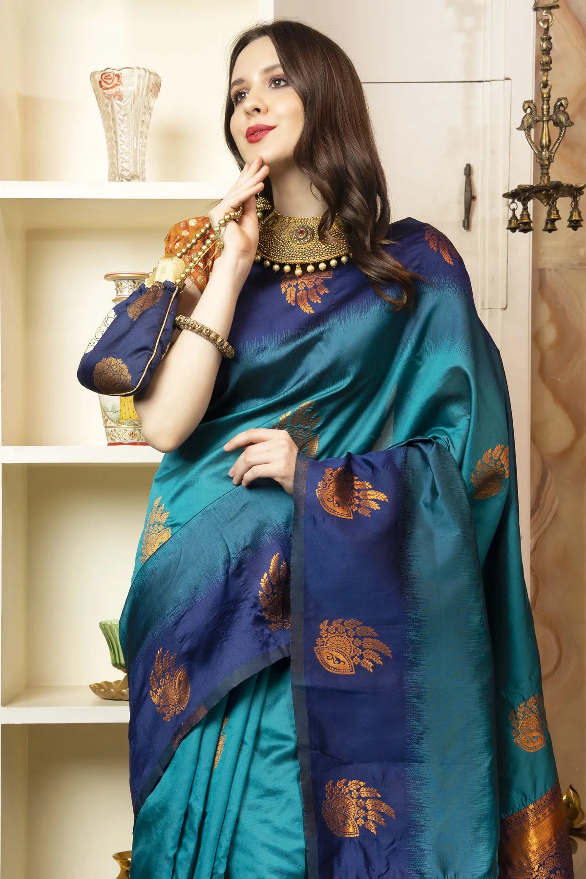 Glimmering Threads: Exquisite Silk Sarees for Women's (A SAREE D3-BLUE & SEA BLUE)