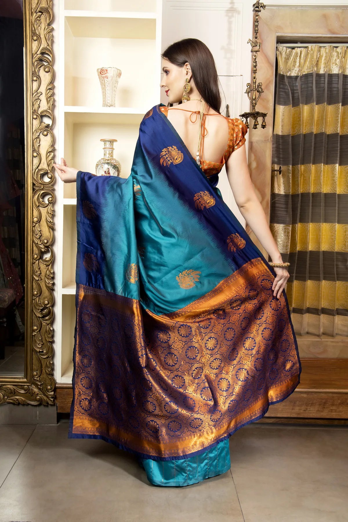 Glimmering Threads: Exquisite Silk Sarees for Women's (A SAREE D3-BLUE & SEA BLUE)