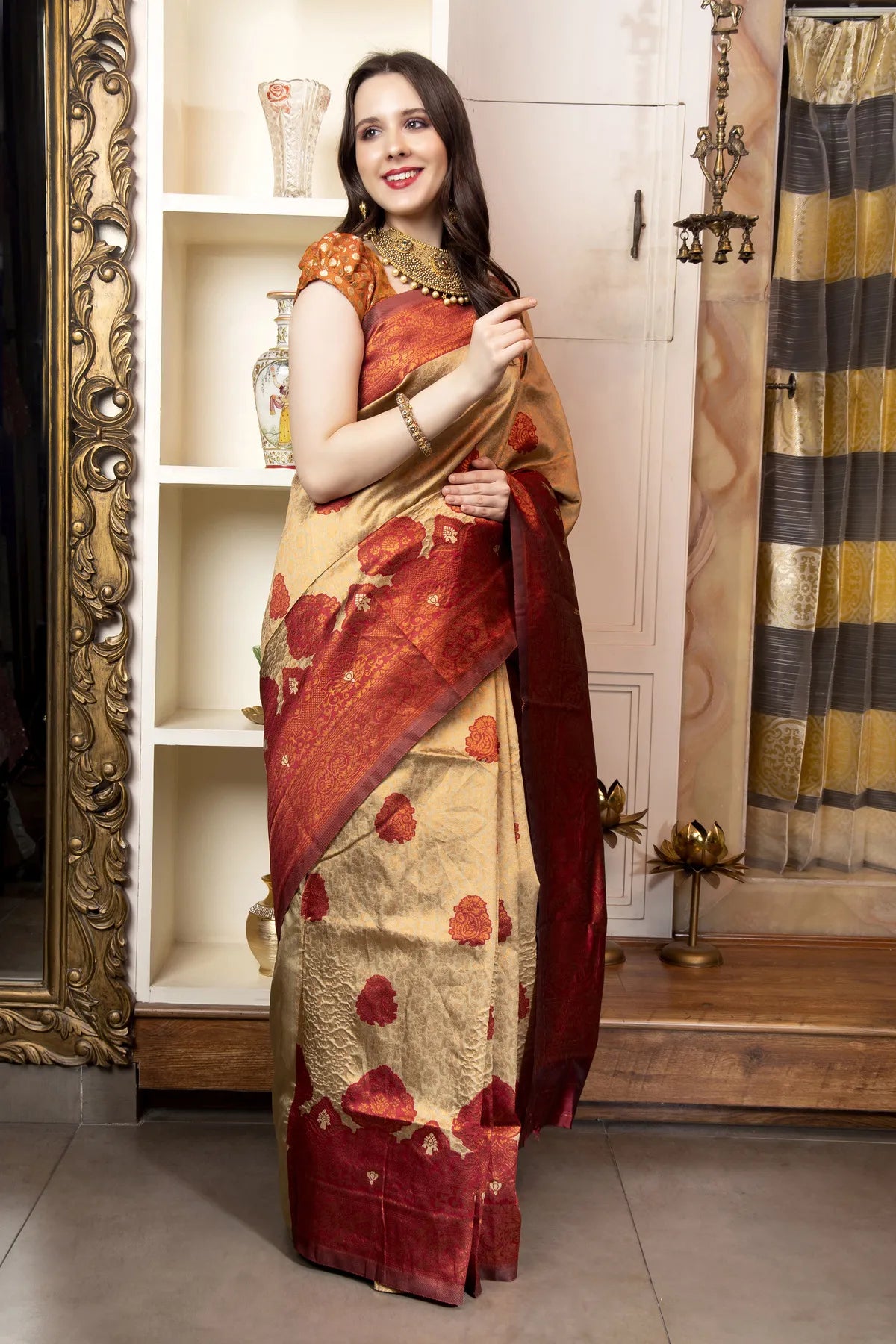 Glimmering Threads: Exquisite Silk Sarees for Women's (A SAREE D3-ORANGE)