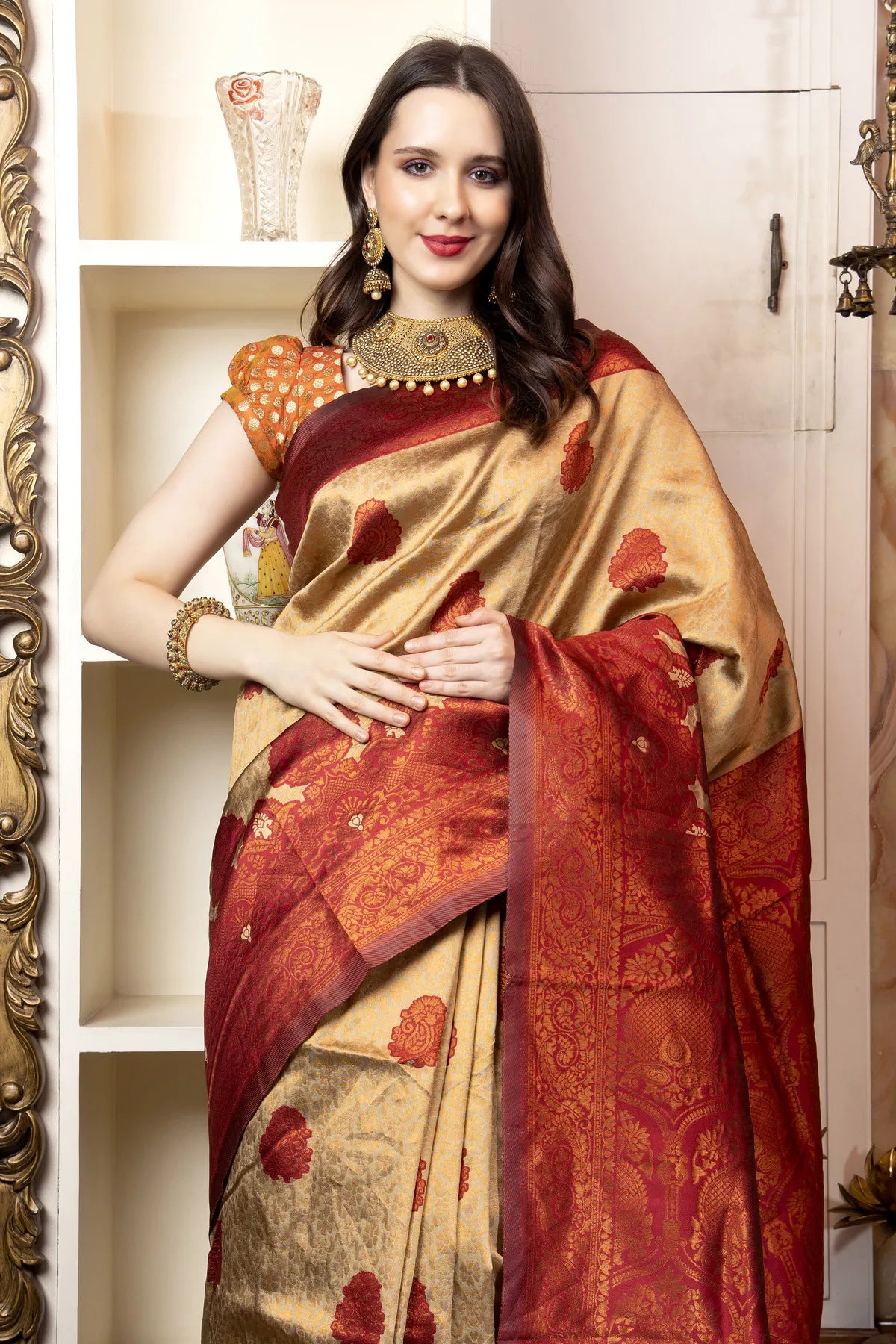 Glimmering Threads: Exquisite Silk Sarees for Women's (A SAREE D3-ORANGE)