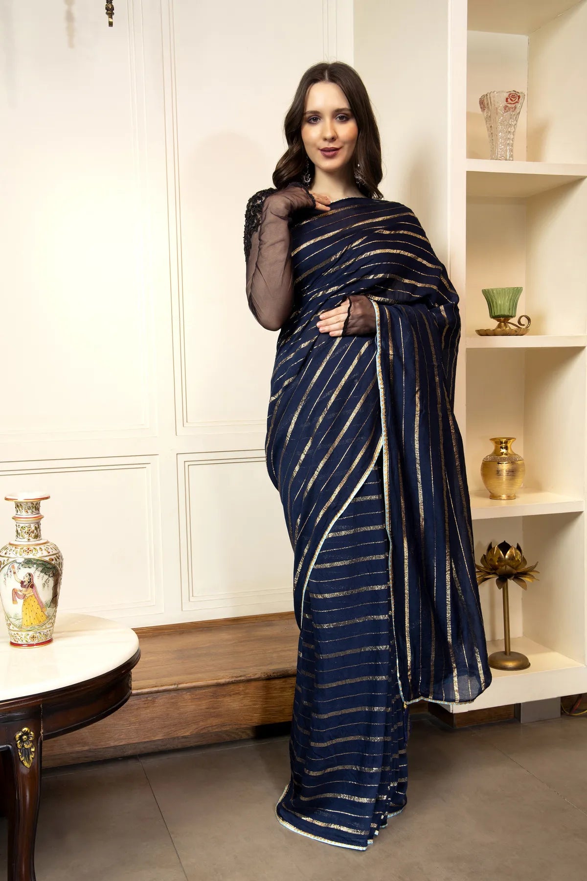 Glimmering Threads: Exquisite Silk Sarees for Women's (A SAREE D6-DARK BLUE)