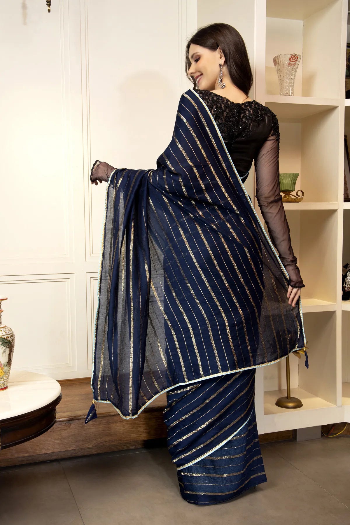 Glimmering Threads: Exquisite Silk Sarees for Women's (A SAREE D6-DARK BLUE)