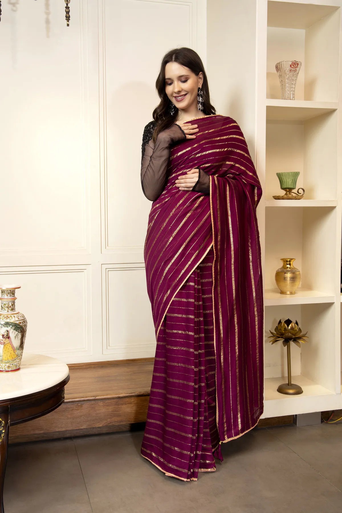 Glimmering Threads: Exquisite Silk Sarees for Women's (A SAREE D6-MEHROON)