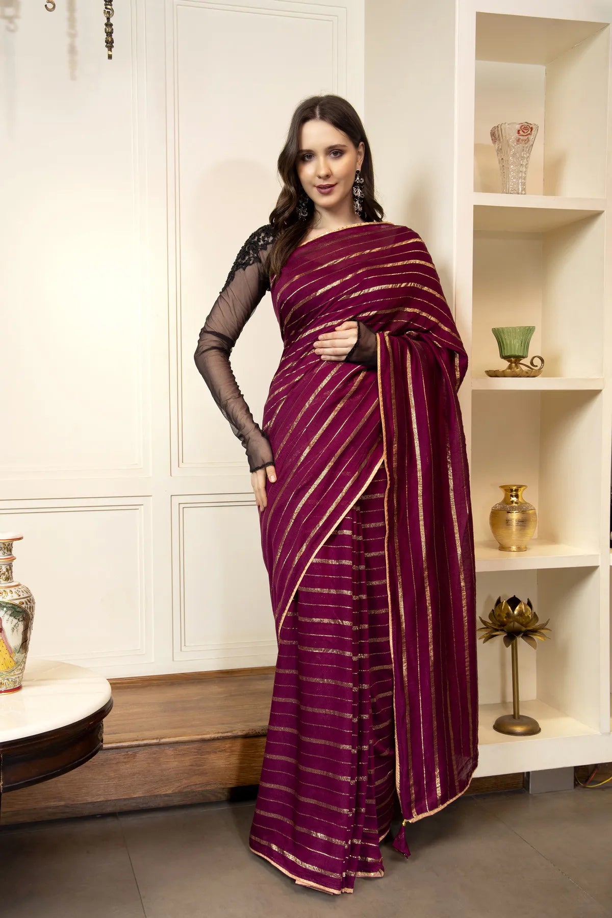 Glimmering Threads: Exquisite Silk Sarees for Women's (A SAREE D6-MEHROON)