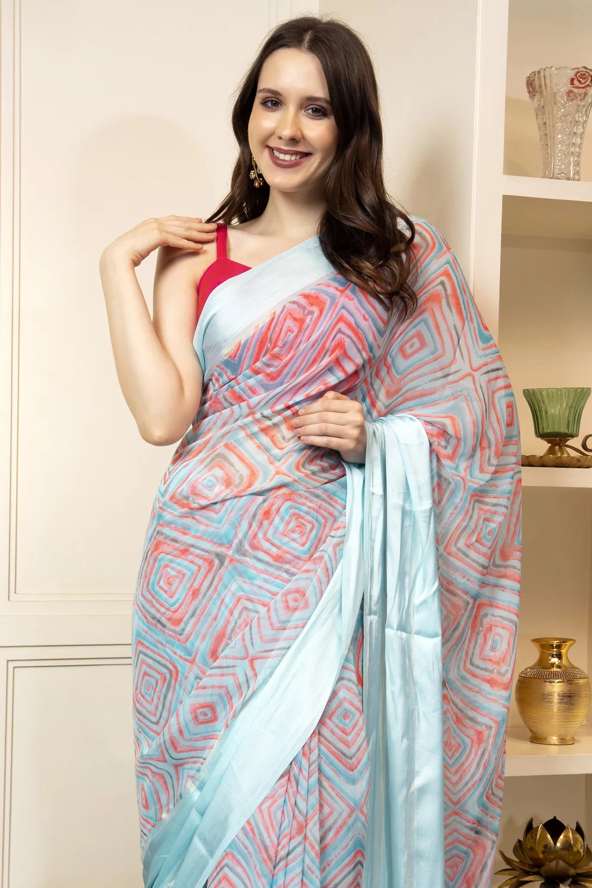 Glimmering Threads: Exquisite Silk Sarees for Women's (A SAREE D7-SKY BLUE)