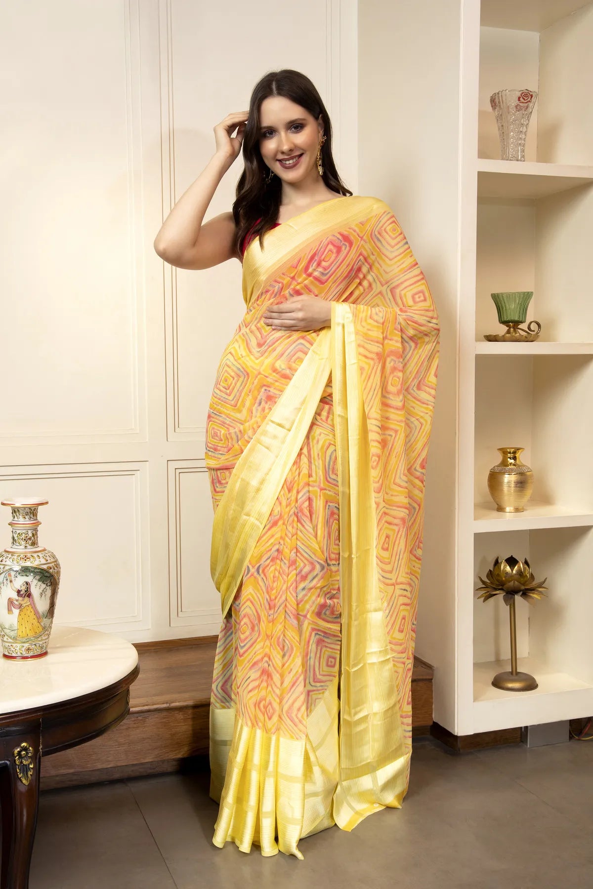 Glimmering Threads: Exquisite Silk Sarees for Women's (A SAREE D7-YELLOW)