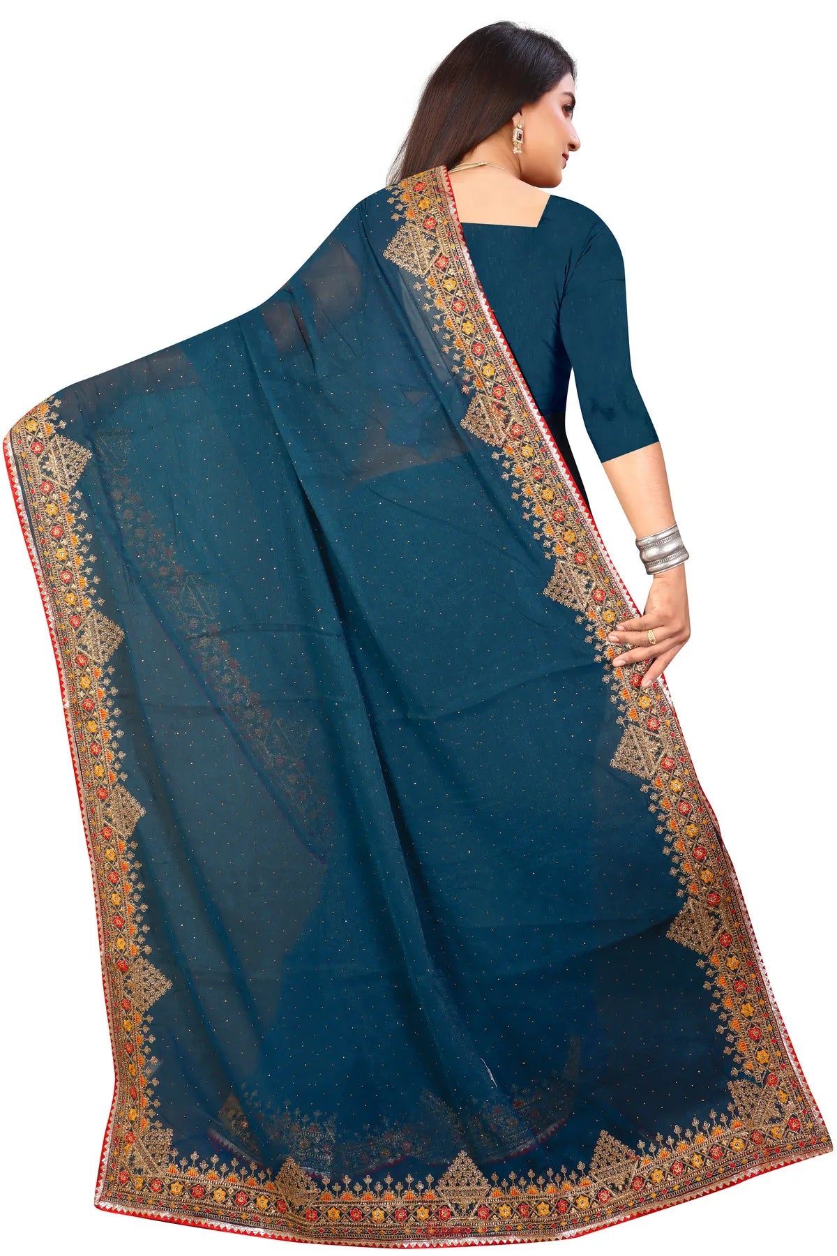 Enchanted Sparkle Shimmer Chiffon Sarees D11-Blue
