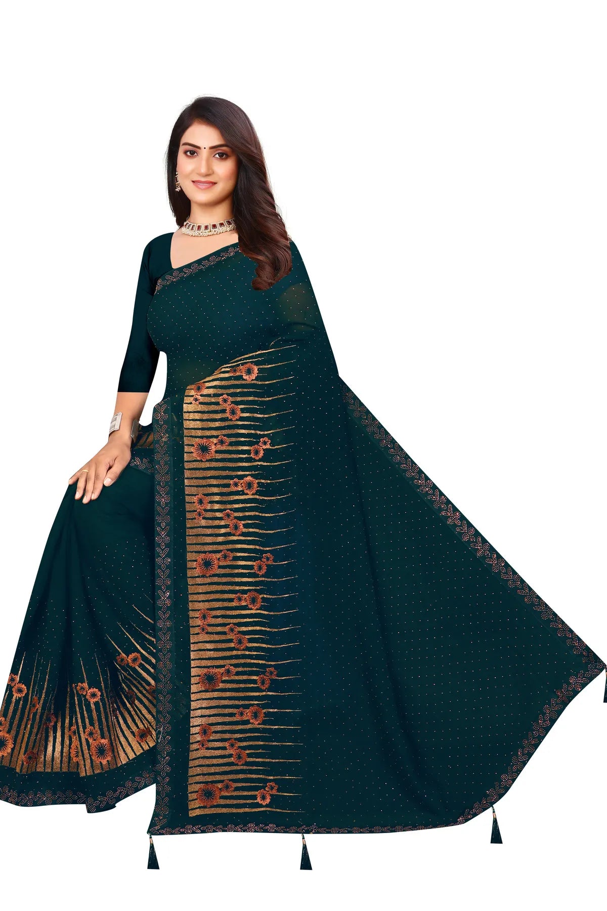 Enchanted Sparkle Shimmer Chiffon Sarees D12-Blue