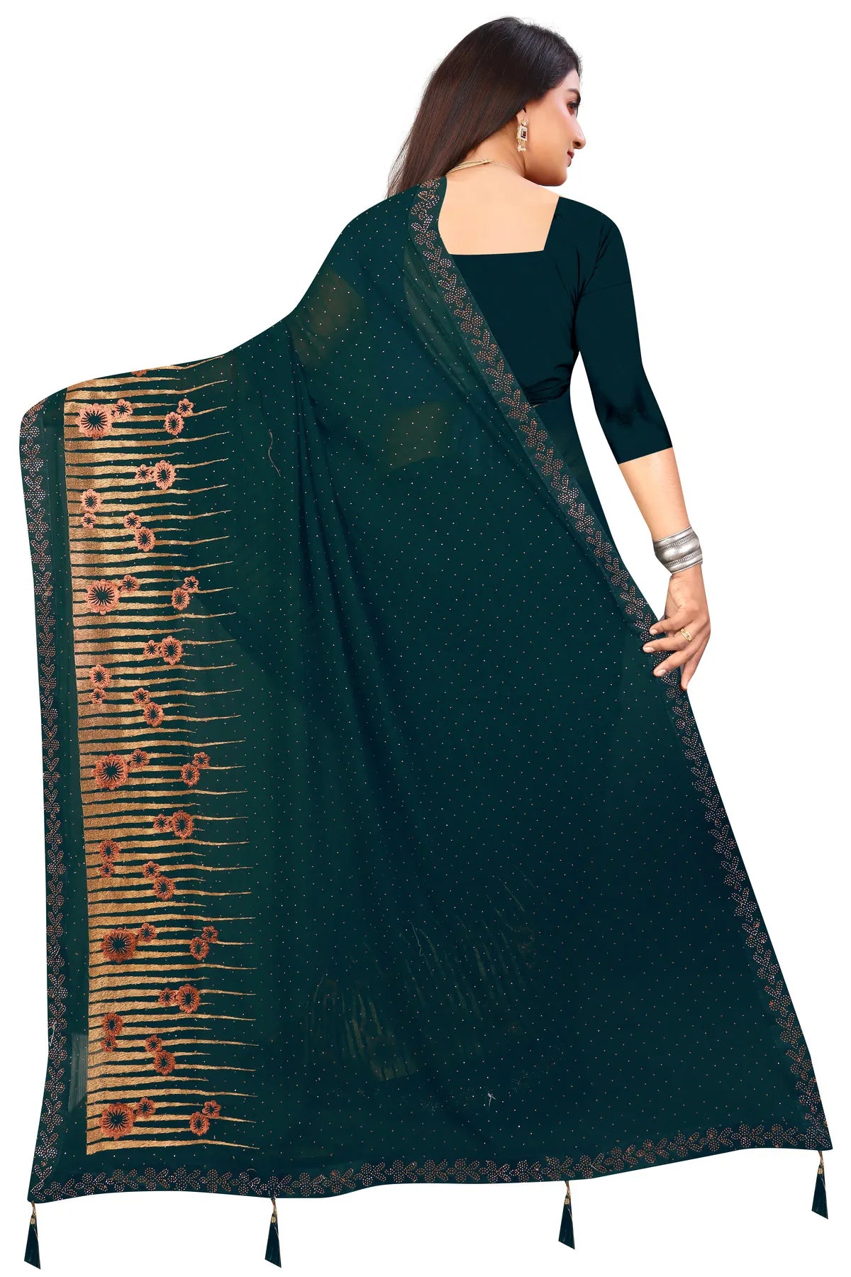 Enchanted Sparkle Shimmer Chiffon Sarees D12-Blue