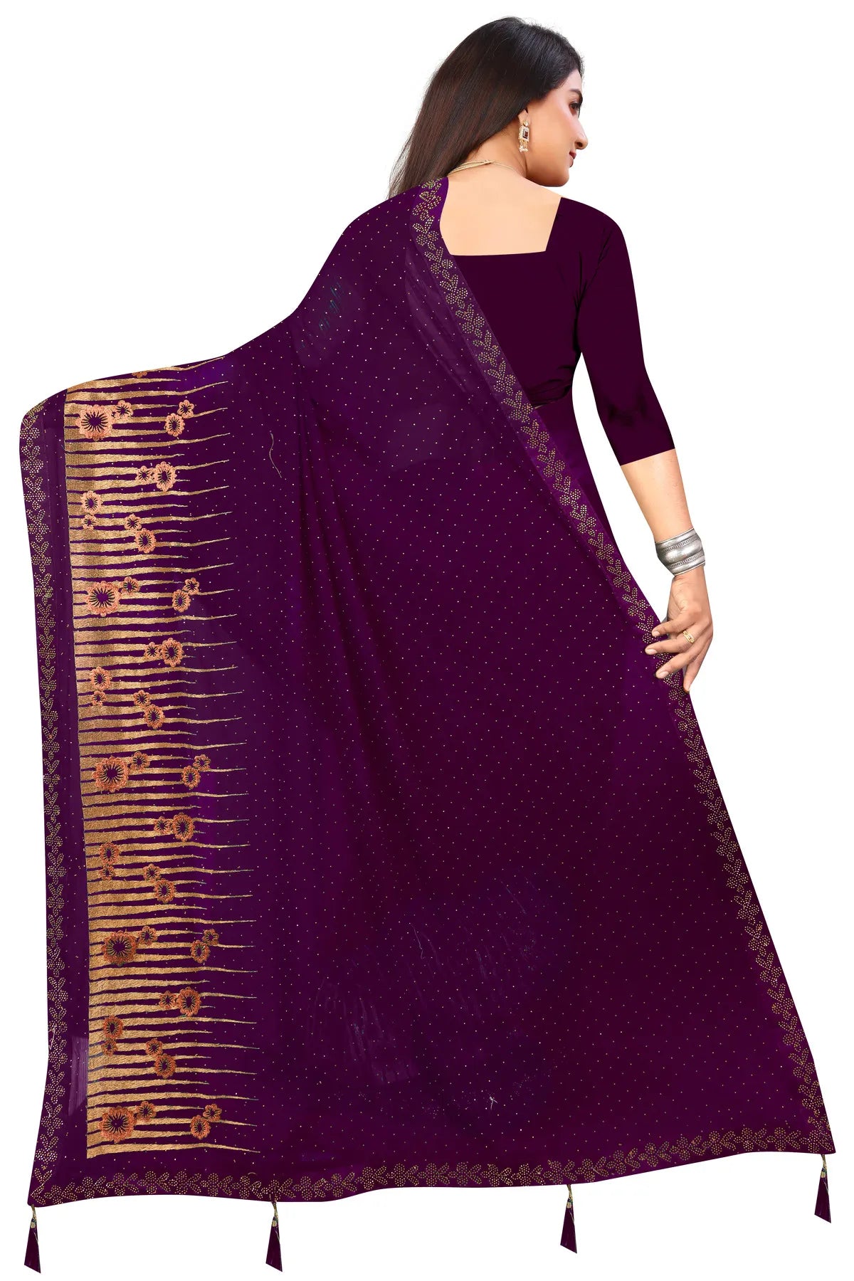 Enchanted Sparkle Shimmer Chiffon Sarees D12-Purple