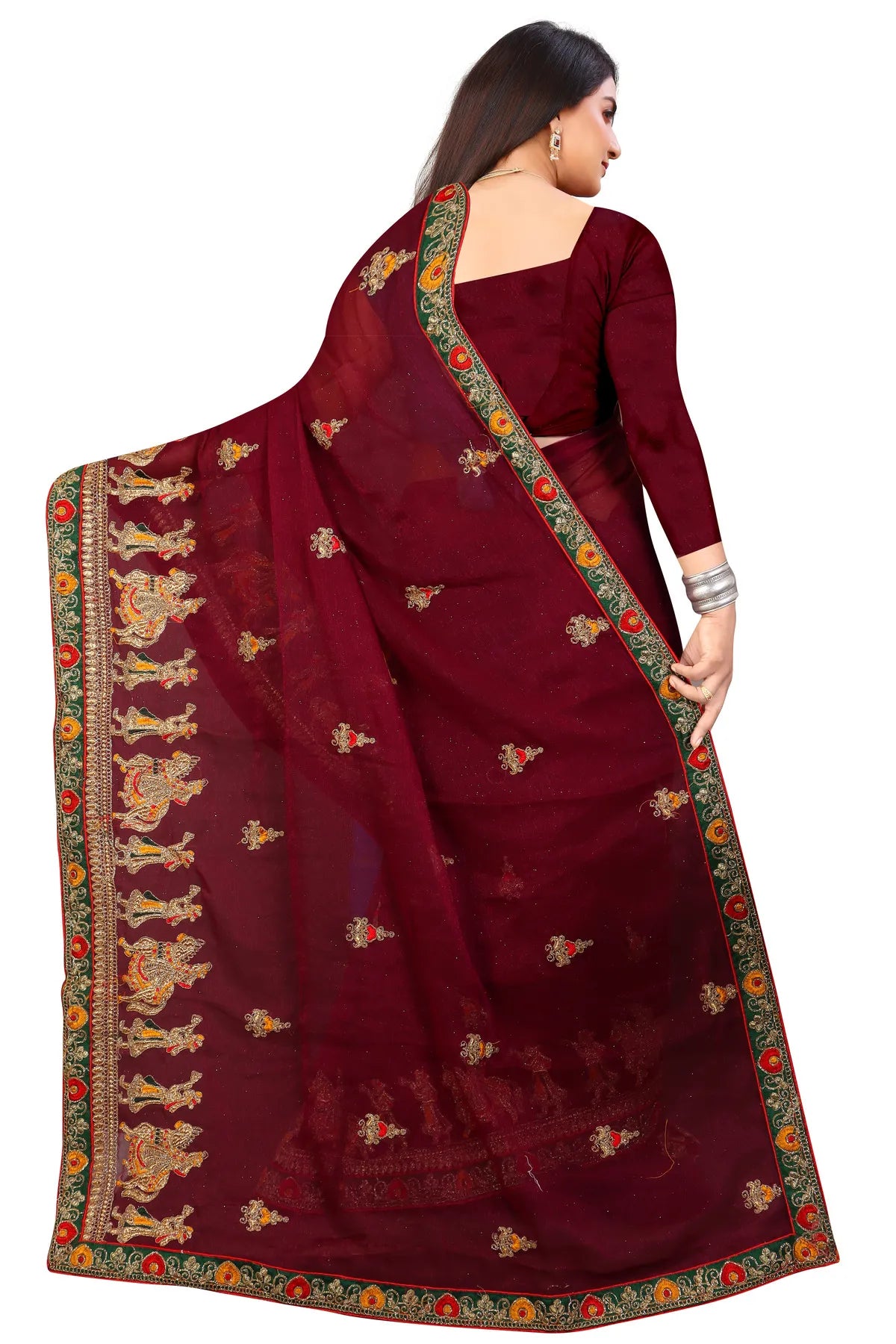 Enchanted Sparkle Shimmer Chiffon Sarees D13-BROWN