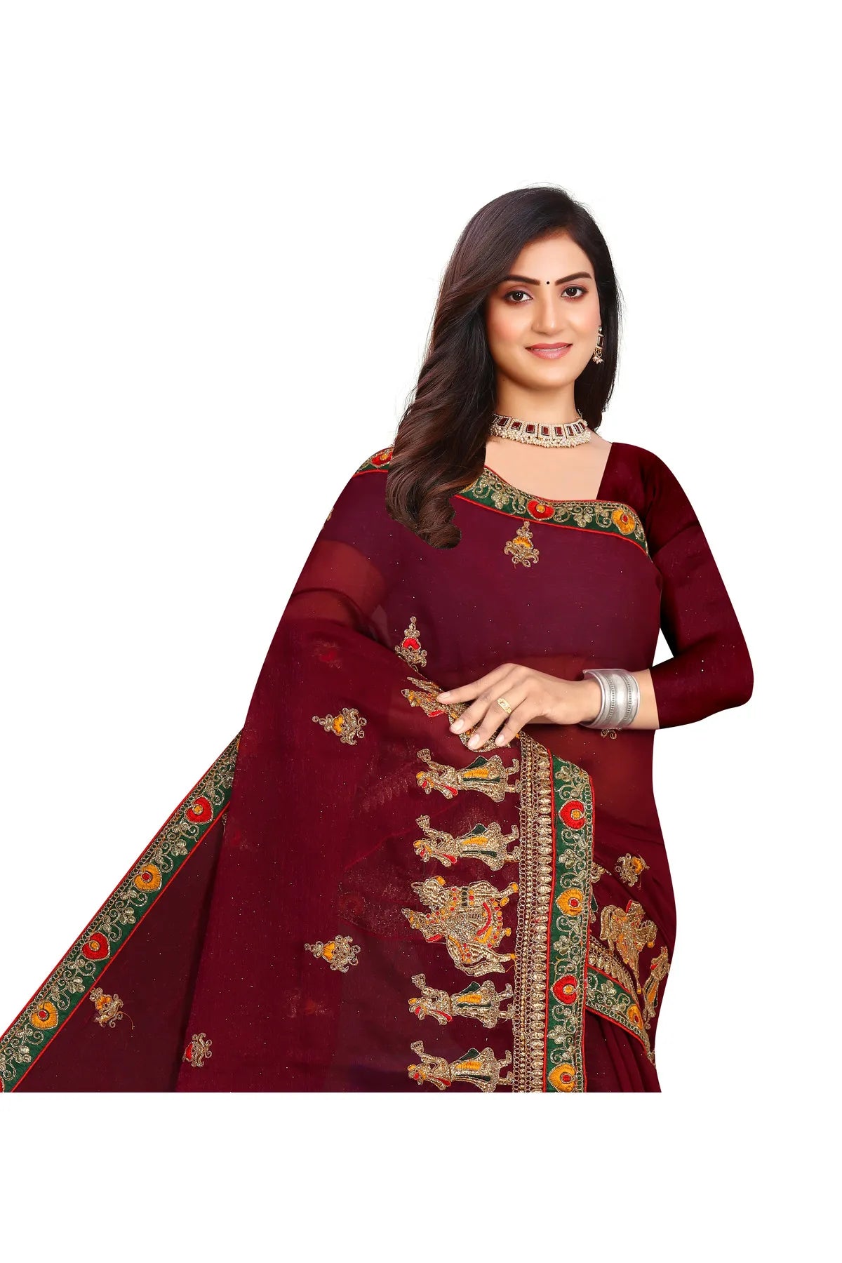 Enchanted Sparkle Shimmer Chiffon Sarees D13-BROWN