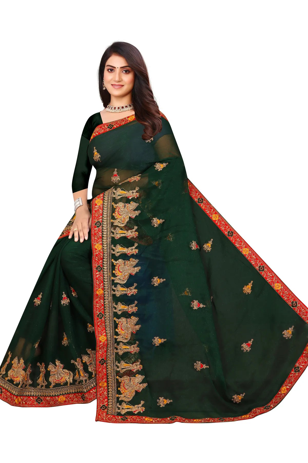 Enchanted Sparkle Shimmer Chiffon Sarees D13-Green