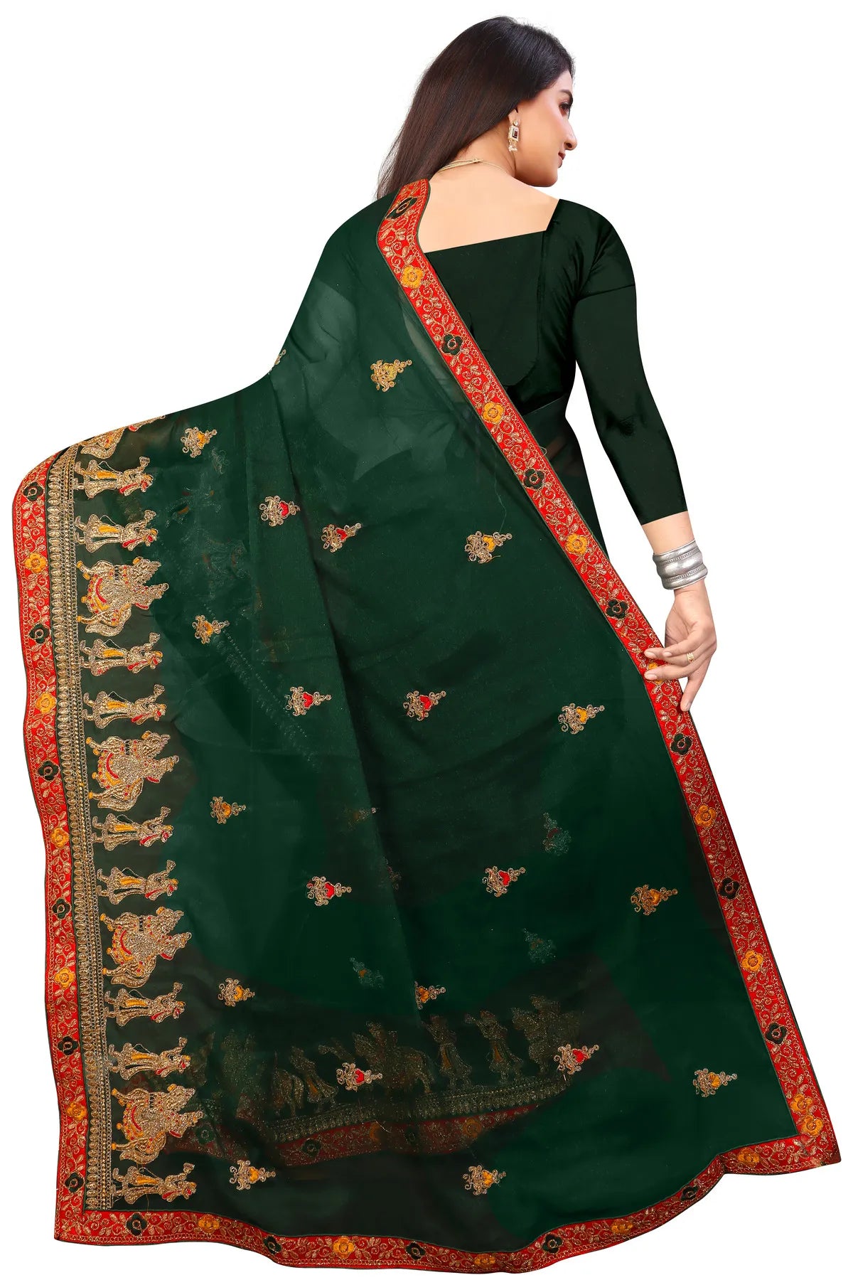 Enchanted Sparkle Shimmer Chiffon Sarees D13-Green