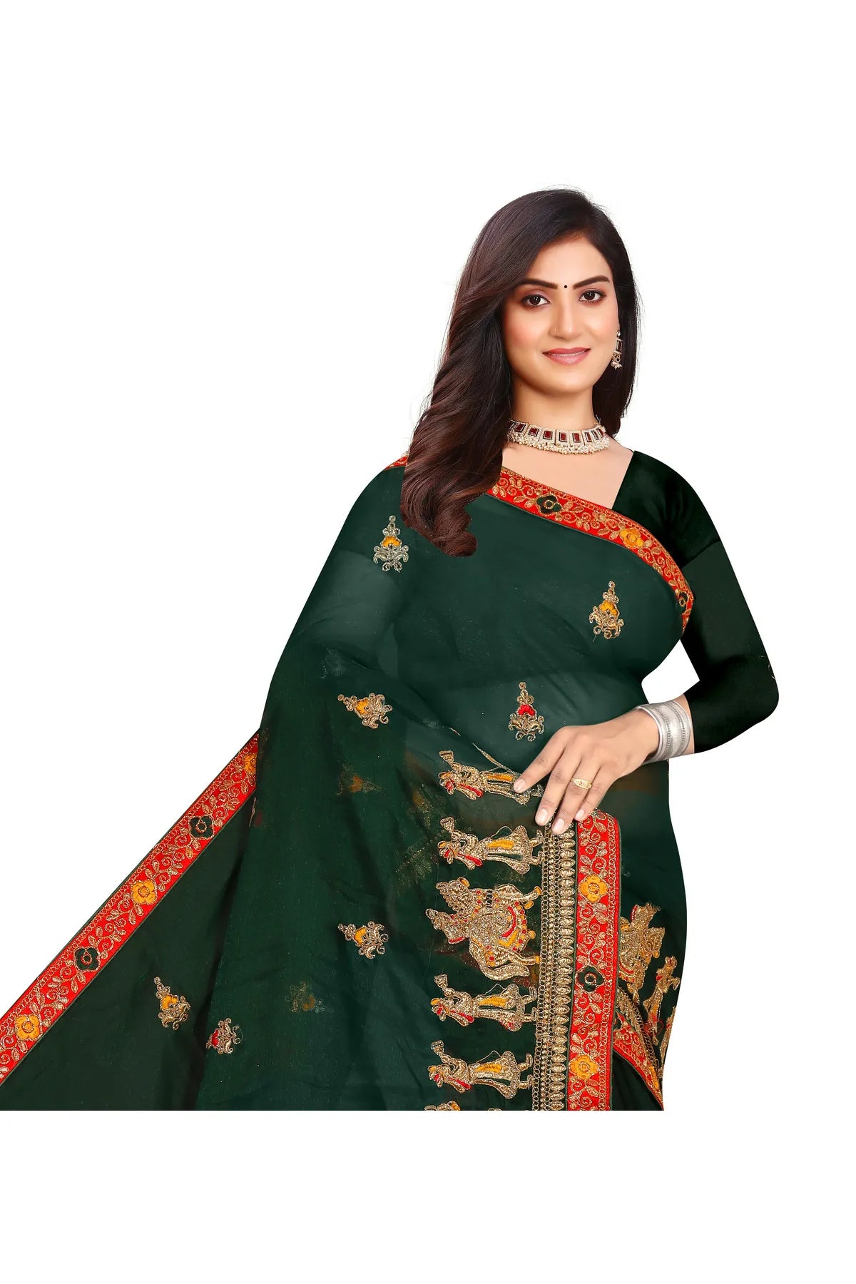 Enchanted Sparkle Shimmer Chiffon Sarees D13-Green