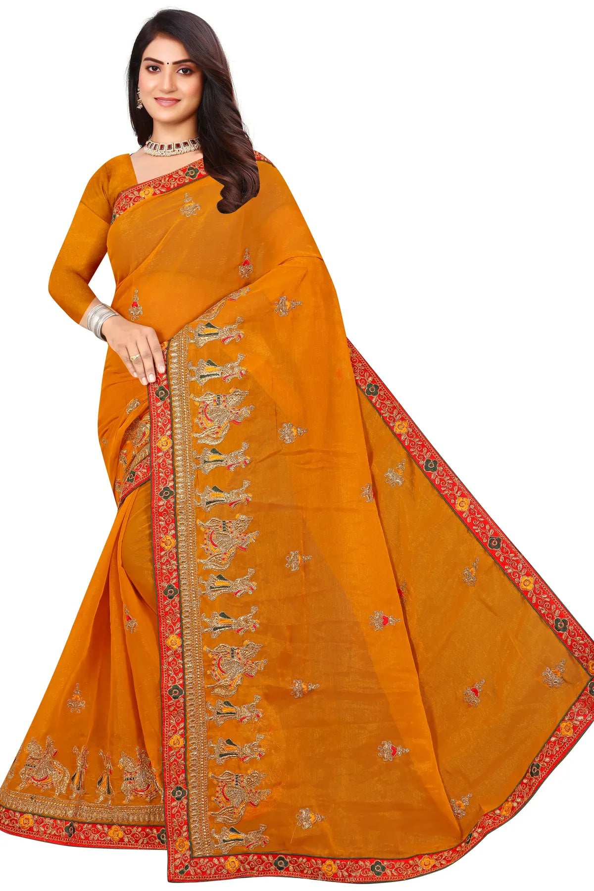 Enchanted Sparkle Shimmer Chiffon Sarees D13-Yellow