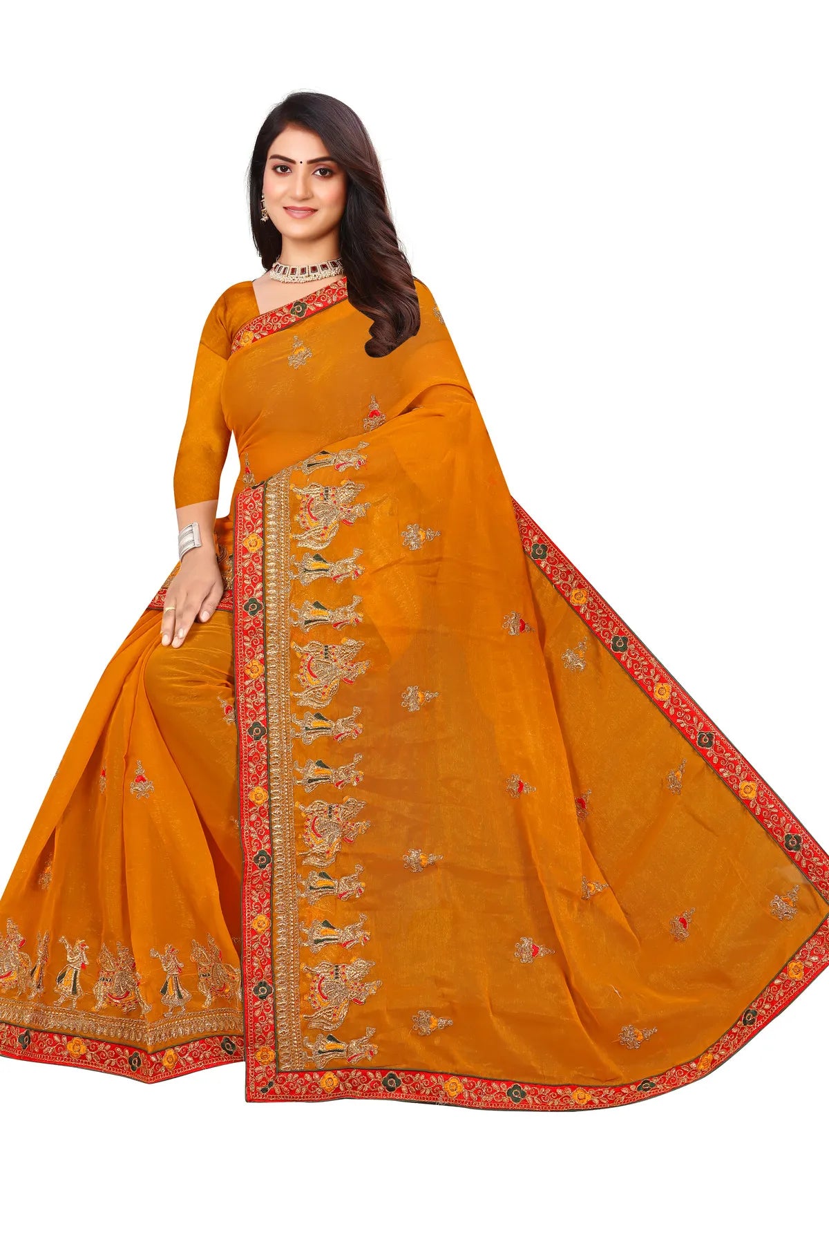 Enchanted Sparkle Shimmer Chiffon Sarees D13-Yellow