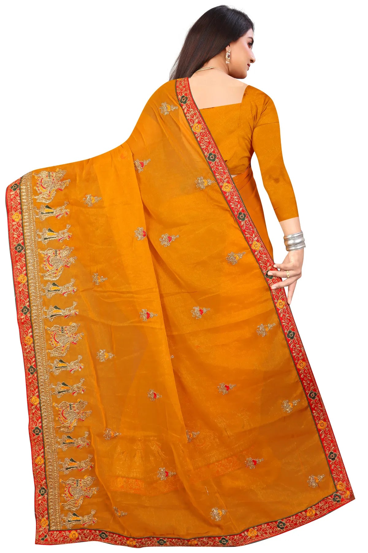 Enchanted Sparkle Shimmer Chiffon Sarees D13-Yellow