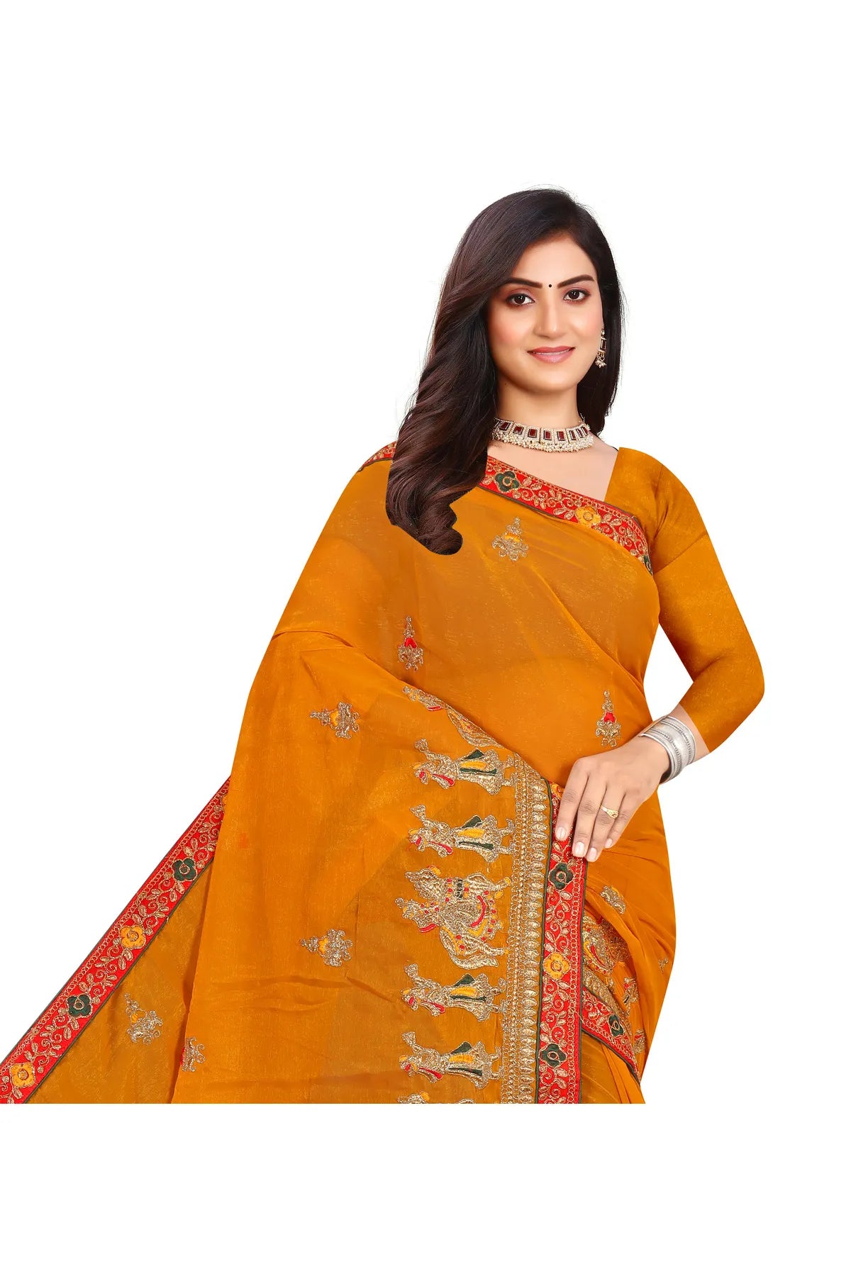 Enchanted Sparkle Shimmer Chiffon Sarees D13-Yellow