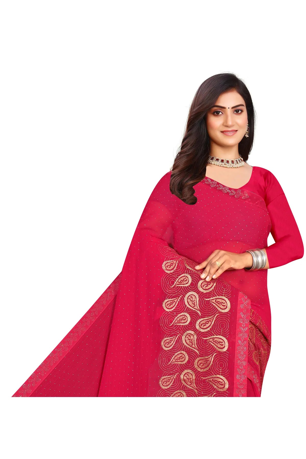 Enchanted Sparkle Shimmer Chiffon Sarees D15-Pink