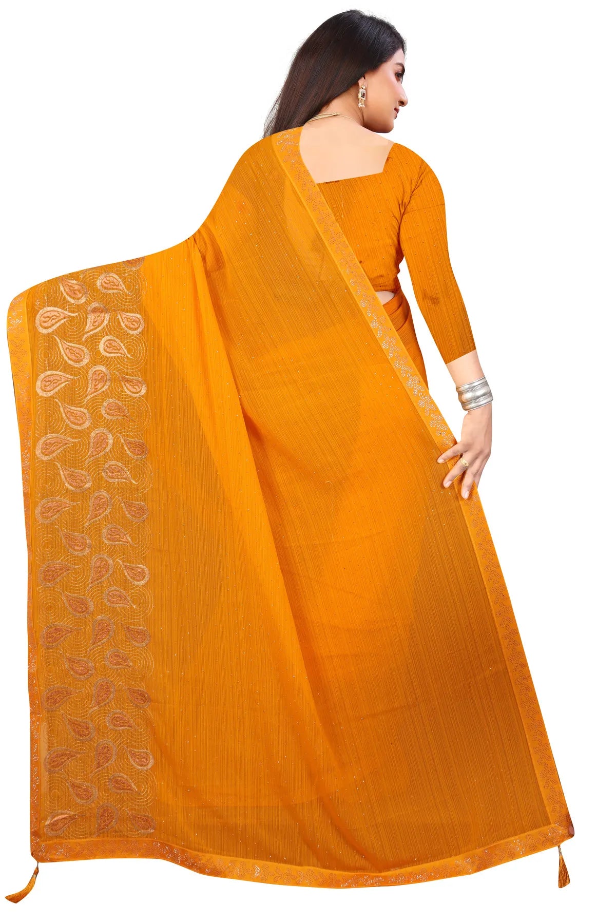Enchanted Sparkle Shimmer Chiffon Sarees D15-Yellow