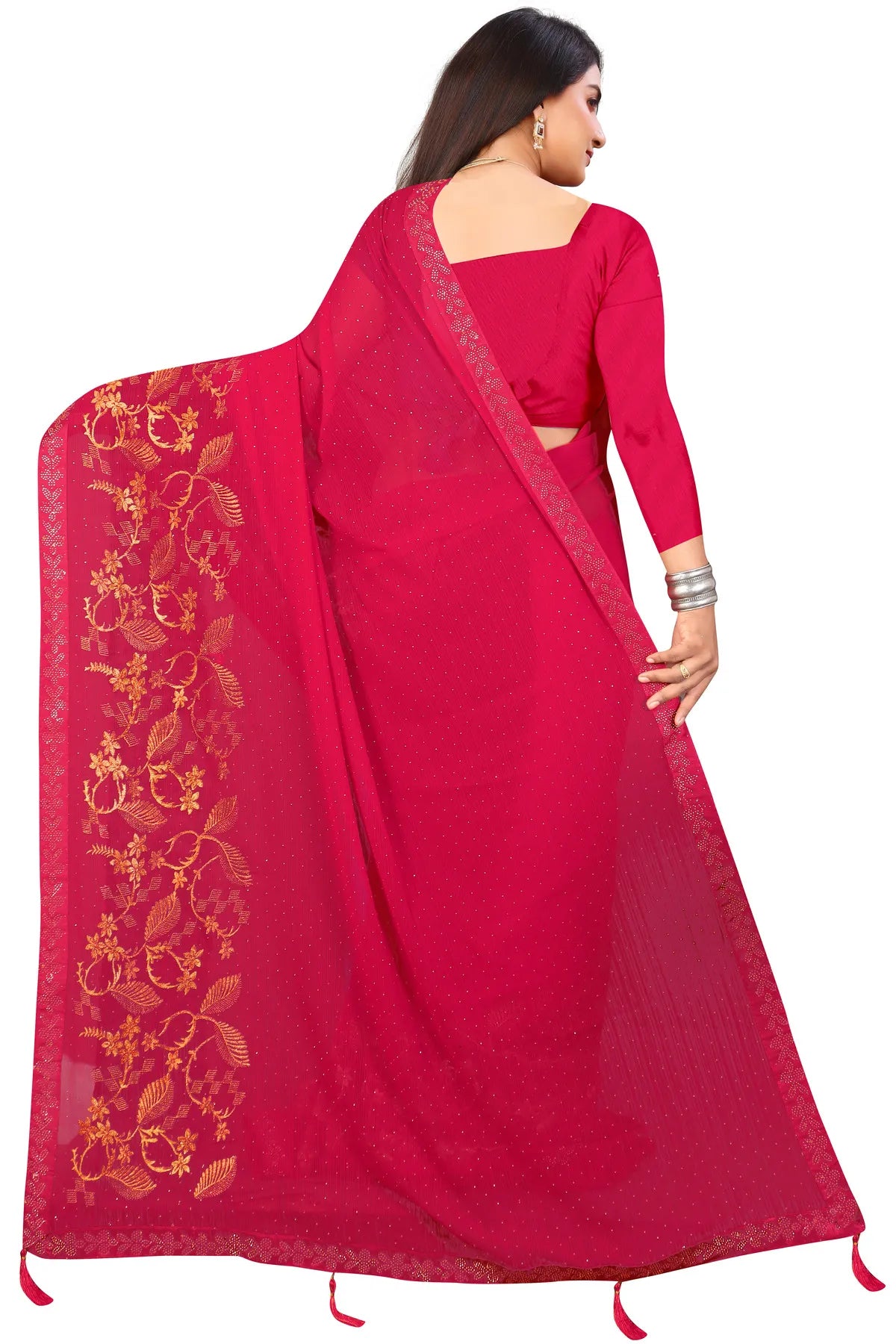 Enchanted Sparkle Shimmer Chiffon Sarees G-SAREE D16-PINK