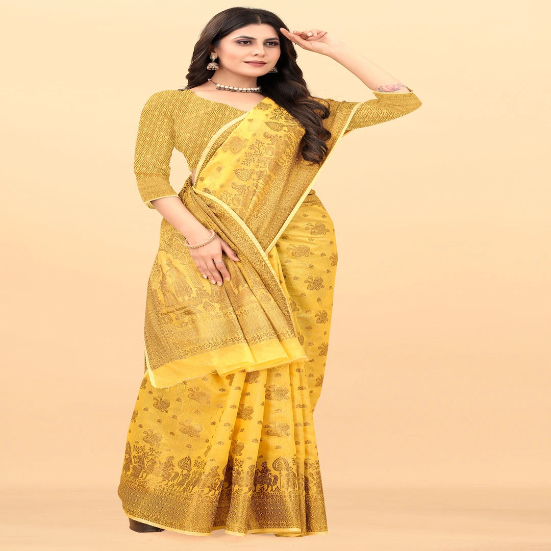 Luxurious Lightness: Braso Chiffon Sarees for Every Occasion For Women's D20 (Yellow)