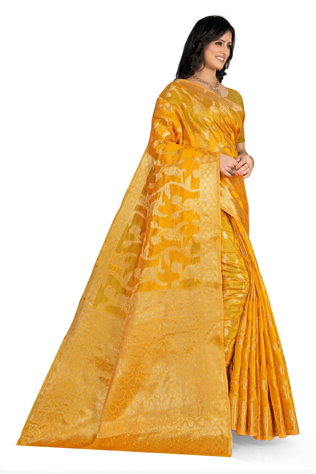 Luxurious Lightness: Braso Chiffon Sarees for Every Occasion For Women's D19 (Mustard)