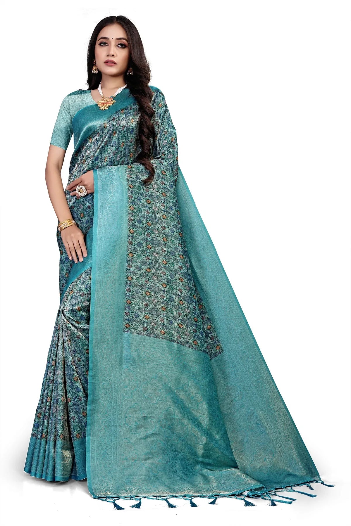 Glimmering Threads: Exquisite Silk Sarees for Women's ( D1-BLUE)